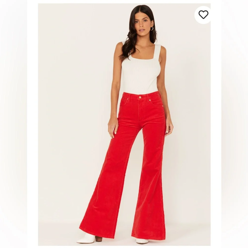 NWT Wrangler Wanderer Corduroy High Rise Flare Jeans Red